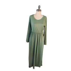 Auselily Size M Medium Green Long Knit Maxi Dress STRETCH Knit NWT